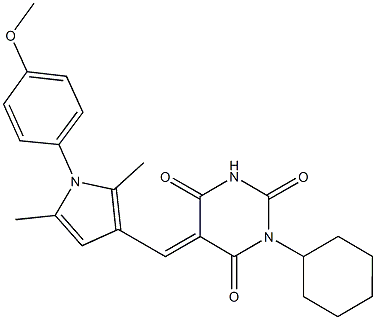 1-cyclohexyl-5-{[1-(4-methoxyphenyl)-2,5-dimethyl-1H-pyrrol-3-yl]methylene}-2,4,6(1H,3H,5H)-pyrimidinetrione Struktur