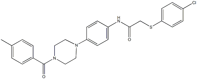 2-[(4-chlorophenyl)sulfanyl]-N-{4-[4-(4-methylbenzoyl)-1-piperazinyl]phenyl}acetamide Struktur