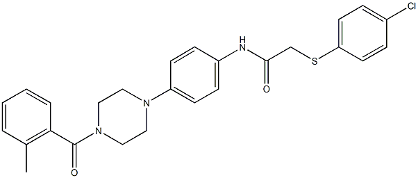 2-[(4-chlorophenyl)sulfanyl]-N-{4-[4-(2-methylbenzoyl)-1-piperazinyl]phenyl}acetamide Struktur