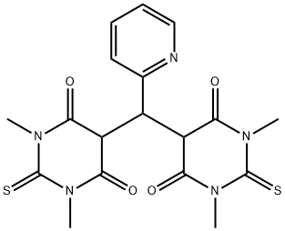 6-hydroxy-5-[(6-hydroxy-1,3-dimethyl-4-oxo-2-thioxo-1,2,3,4-tetrahydro-5-pyrimidinyl)(2-pyridinyl)methyl]-1,3-dimethyl-2-thioxo-2,3-dihydro-4(1H)-pyrimidinone Struktur