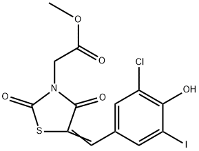 methyl [5-(3-chloro-4-hydroxy-5-iodobenzylidene)-2,4-dioxo-1,3-thiazolidin-3-yl]acetate Struktur