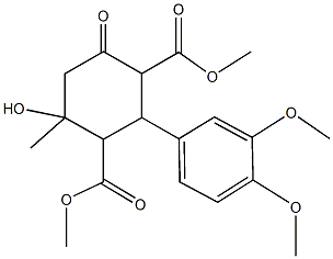 dimethyl 2-(3,4-dimethoxyphenyl)-4-hydroxy-4-methyl-6-oxo-1,3-cyclohexanedicarboxylate Struktur