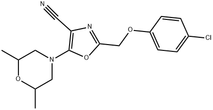 2-[(4-chlorophenoxy)methyl]-5-(2,6-dimethyl-4-morpholinyl)-1,3-oxazole-4-carbonitrile Struktur