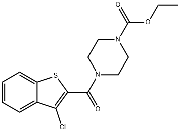 ethyl 4-[(3-chloro-1-benzothien-2-yl)carbonyl]-1-piperazinecarboxylate Struktur