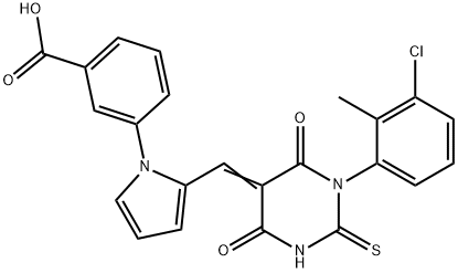 3-{2-[(1-(3-chloro-2-methylphenyl)-4,6-dioxo-2-thioxotetrahydro-5(2H)-pyrimidinylidene)methyl]-1H-pyrrol-1-yl}benzoic acid Struktur