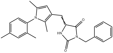 3-benzyl-5-{[1-(2,4-dimethylphenyl)-2,5-dimethyl-1H-pyrrol-3-yl]methylene}-2,4-imidazolidinedione Struktur