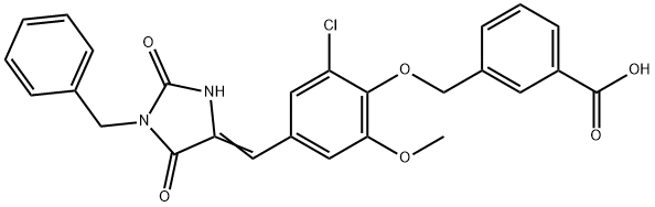 3-({4-[(1-benzyl-2,5-dioxo-4-imidazolidinylidene)methyl]-2-chloro-6-methoxyphenoxy}methyl)benzoic acid Struktur