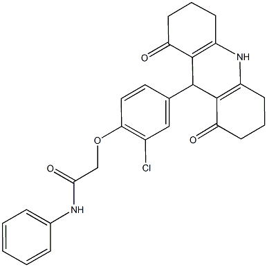 2-[2-chloro-4-(1,8-dioxo-1,2,3,4,5,6,7,8,9,10-decahydro-9-acridinyl)phenoxy]-N-phenylacetamide Struktur