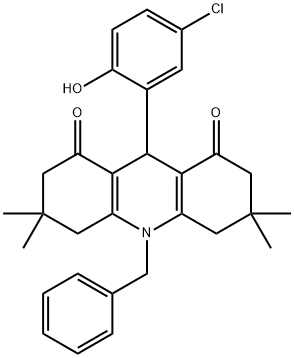 10-benzyl-9-(5-chloro-2-hydroxyphenyl)-3,3,6,6-tetramethyl-3,4,6,7,9,10-hexahydro-1,8(2H,5H)-acridinedione Struktur