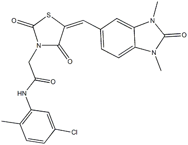 N-(5-chloro-2-methylphenyl)-2-{5-[(1,3-dimethyl-2-oxo-2,3-dihydro-1H-benzimidazol-5-yl)methylene]-2,4-dioxo-1,3-thiazolidin-3-yl}acetamide Struktur