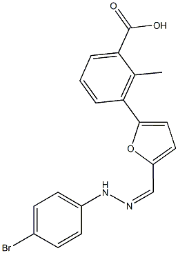 3-{5-[2-(4-bromophenyl)carbohydrazonoyl]-2-furyl}-2-methylbenzoic acid Struktur