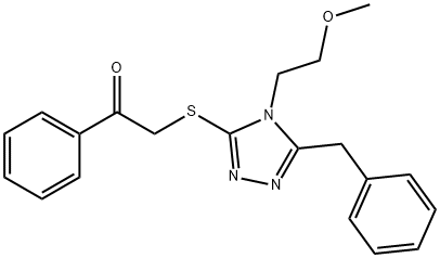 2-{[5-benzyl-4-(2-methoxyethyl)-4H-1,2,4-triazol-3-yl]sulfanyl}-1-phenylethanone Struktur