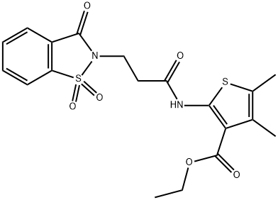 ethyl 2-{[3-(1,1-dioxido-3-oxo-1,2-benzisothiazol-2(3H)-yl)propanoyl]amino}-4,5-dimethyl-3-thiophenecarboxylate Struktur