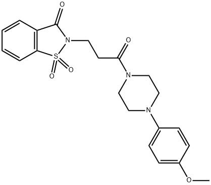 2-{3-[4-(4-methoxyphenyl)-1-piperazinyl]-3-oxopropyl}-1,2-benzisothiazol-3(2H)-one 1,1-dioxide Struktur