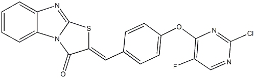 2-{4-[(2-chloro-5-fluoro-4-pyrimidinyl)oxy]benzylidene}[1,3]thiazolo[3,2-a]benzimidazol-3(2H)-one Struktur