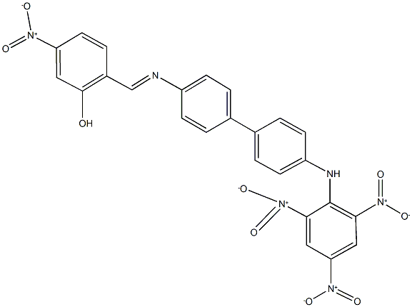 5-nitro-2-{[(4'-{2,4,6-trisnitroanilino}[1,1'-biphenyl]-4-yl)imino]methyl}phenol Struktur