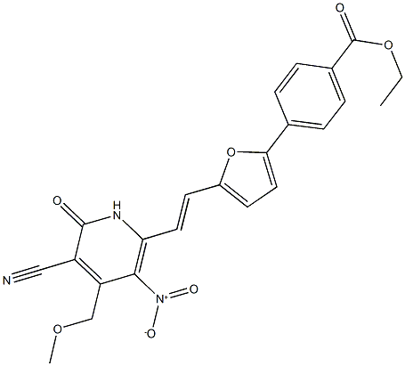 ethyl4-(5-{2-[5-cyano-3-nitro-4-(methoxymethyl)-6-oxo-1,6-dihydro-2-pyridinyl]vinyl}-2-furyl)benzoate Struktur