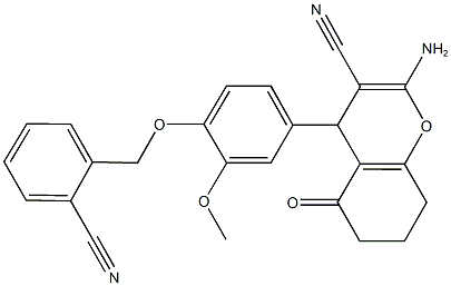 2-amino-4-{4-[(2-cyanobenzyl)oxy]-3-methoxyphenyl}-5-oxo-5,6,7,8-tetrahydro-4H-chromene-3-carbonitrile Struktur