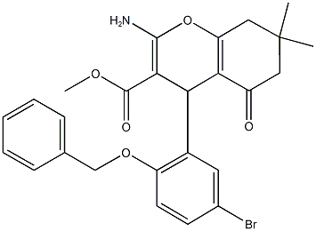 methyl 2-amino-4-[2-(benzyloxy)-5-bromophenyl]-7,7-dimethyl-5-oxo-5,6,7,8-tetrahydro-4H-chromene-3-carboxylate Struktur