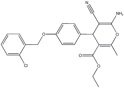 ethyl6-amino-4-{4-[(2-chlorobenzyl)oxy]phenyl}-5-cyano-2-methyl-4H-pyran-3-carboxylate Struktur