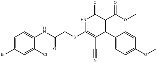 methyl 6-{[2-(4-bromo-2-chloroanilino)-2-oxoethyl]sulfanyl}-5-cyano-4-(4-methoxyphenyl)-2-oxo-1,2,3,4-tetrahydro-3-pyridinecarboxylate Struktur