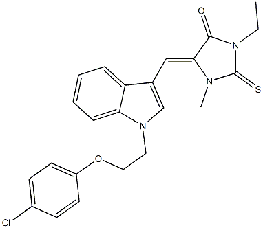 5-({1-[2-(4-chlorophenoxy)ethyl]-1H-indol-3-yl}methylene)-3-ethyl-1-methyl-2-thioxo-4-imidazolidinone Struktur