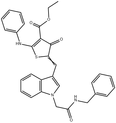 ethyl 2-anilino-5-({1-[2-(benzylamino)-2-oxoethyl]-1H-indol-3-yl}methylene)-4-oxo-4,5-dihydro-3-thiophenecarboxylate Struktur