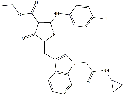 ethyl 2-(4-chloroanilino)-5-({1-[2-(cyclopropylamino)-2-oxoethyl]-1H-indol-3-yl}methylene)-4-oxo-4,5-dihydro-3-thiophenecarboxylate Struktur