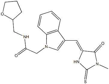 2-{3-[(1-methyl-5-oxo-2-thioxo-4-imidazolidinylidene)methyl]-1H-indol-1-yl}-N-(tetrahydro-2-furanylmethyl)acetamide Struktur