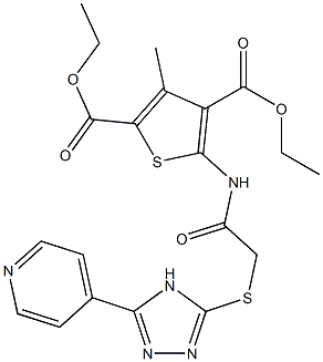 diethyl 3-methyl-5-[({[5-(4-pyridinyl)-4H-1,2,4-triazol-3-yl]sulfanyl}acetyl)amino]-2,4-thiophenedicarboxylate Struktur