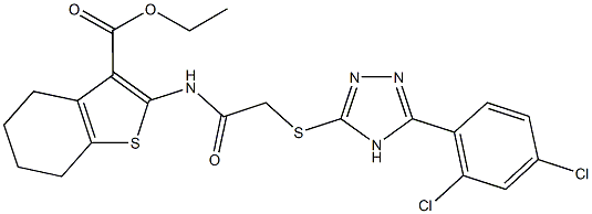 ethyl 2-[({[5-(2,4-dichlorophenyl)-4H-1,2,4-triazol-3-yl]sulfanyl}acetyl)amino]-4,5,6,7-tetrahydro-1-benzothiophene-3-carboxylate Struktur