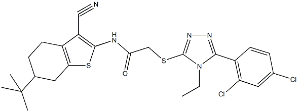 N-(6-tert-butyl-3-cyano-4,5,6,7-tetrahydro-1-benzothien-2-yl)-2-{[5-(2,4-dichlorophenyl)-4-ethyl-4H-1,2,4-triazol-3-yl]sulfanyl}acetamide Struktur