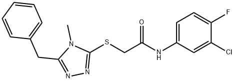 2-[(5-benzyl-4-methyl-4H-1,2,4-triazol-3-yl)sulfanyl]-N-(3-chloro-4-fluorophenyl)acetamide Struktur