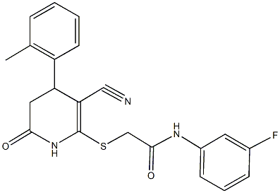 2-{[3-cyano-4-(2-methylphenyl)-6-oxo-1,4,5,6-tetrahydro-2-pyridinyl]sulfanyl}-N-(3-fluorophenyl)acetamide Struktur