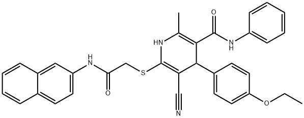 5-cyano-4-(4-ethoxyphenyl)-2-methyl-6-{[2-(2-naphthylamino)-2-oxoethyl]sulfanyl}-N-phenyl-1,4-dihydro-3-pyridinecarboxamide Struktur