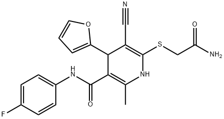 6-[(2-amino-2-oxoethyl)sulfanyl]-5-cyano-N-(4-fluorophenyl)-4-(2-furyl)-2-methyl-1,4-dihydro-3-pyridinecarboxamide Struktur