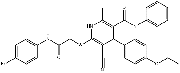 6-{[2-(4-bromoanilino)-2-oxoethyl]sulfanyl}-5-cyano-4-(4-ethoxyphenyl)-2-methyl-N-phenyl-1,4-dihydro-3-pyridinecarboxamide Struktur