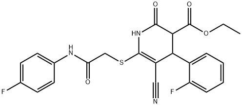 ethyl 5-cyano-6-{[2-(4-fluoroanilino)-2-oxoethyl]sulfanyl}-4-(2-fluorophenyl)-2-oxo-1,2,3,4-tetrahydro-3-pyridinecarboxylate Struktur