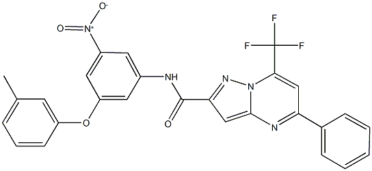 N-[3-nitro-5-(3-methylphenoxy)phenyl]-5-phenyl-7-(trifluoromethyl)pyrazolo[1,5-a]pyrimidine-2-carboxamide Struktur