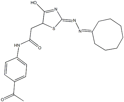 N-(4-acetylphenyl)-2-[2-(cyclooctylidenehydrazono)-4-hydroxy-2,5-dihydro-1,3-thiazol-5-yl]acetamide Struktur