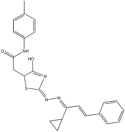 2-{2-[(1-cyclopropyl-3-phenyl-2-propenylidene)hydrazono]-4-hydroxy-2,5-dihydro-1,3-thiazol-5-yl}-N-(4-methylphenyl)acetamide Struktur