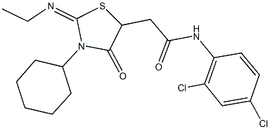 2-[3-cyclohexyl-2-(ethylimino)-4-oxo-1,3-thiazolidin-5-yl]-N-(2,4-dichlorophenyl)acetamide Struktur