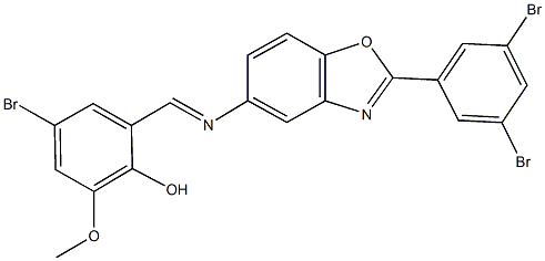 4-bromo-2-({[2-(3,5-dibromophenyl)-1,3-benzoxazol-5-yl]imino}methyl)-6-methoxyphenol Struktur