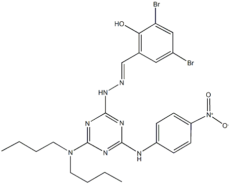 3,5-dibromo-2-hydroxybenzaldehyde (4-(dibutylamino)-6-{4-nitroanilino}-1,3,5-triazin-2-yl)hydrazone Struktur