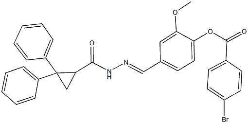 4-{2-[(2,2-diphenylcyclopropyl)carbonyl]carbohydrazonoyl}-2-methoxyphenyl 4-bromobenzoate Struktur