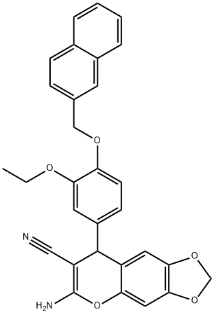 6-amino-8-[3-ethoxy-4-(2-naphthylmethoxy)phenyl]-8H-[1,3]dioxolo[4,5-g]chromene-7-carbonitrile Struktur