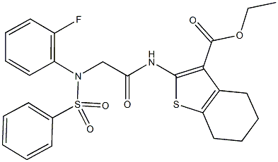 ethyl 2-({[2-fluoro(phenylsulfonyl)anilino]acetyl}amino)-4,5,6,7-tetrahydro-1-benzothiophene-3-carboxylate Struktur