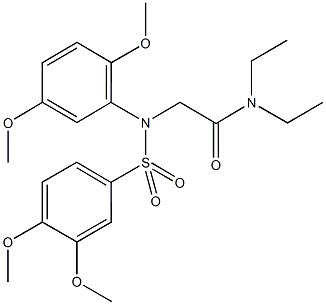 2-{[(3,4-dimethoxyphenyl)sulfonyl]-2,5-dimethoxyanilino}-N,N-diethylacetamide Struktur