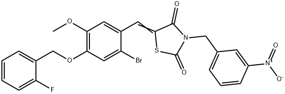 5-{2-bromo-4-[(2-fluorobenzyl)oxy]-5-methoxybenzylidene}-3-{3-nitrobenzyl}-1,3-thiazolidine-2,4-dione Struktur