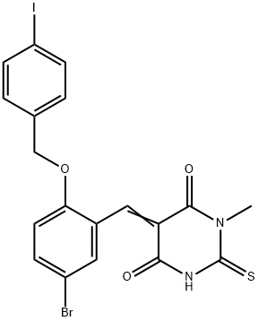 5-{5-bromo-2-[(4-iodobenzyl)oxy]benzylidene}-1-methyl-2-thioxodihydro-4,6(1H,5H)-pyrimidinedione Struktur